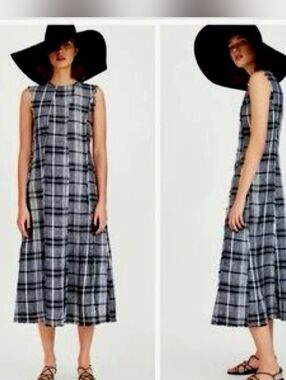 *Like New* Zara Plaid Linen Midi Dress - sz M
